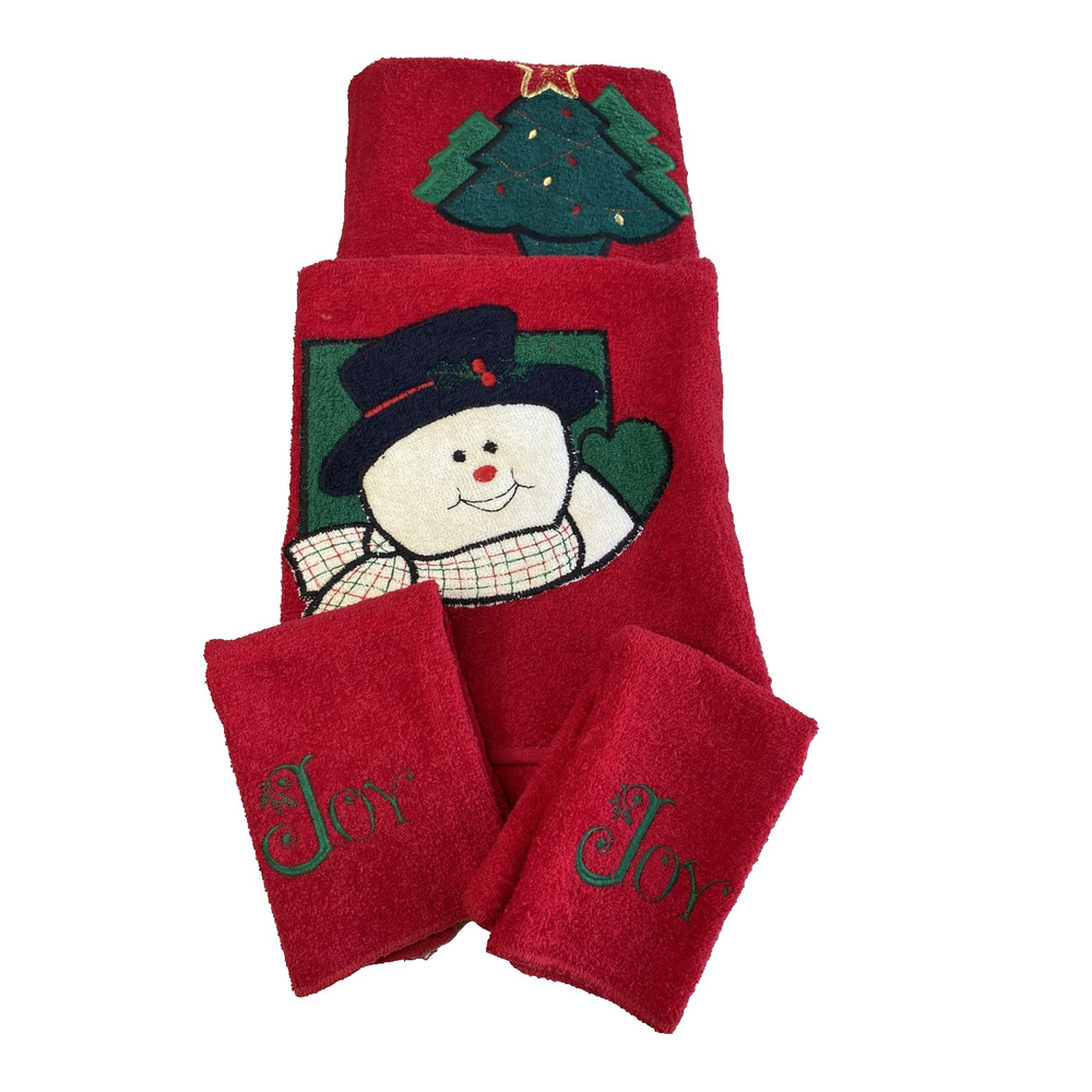Christmas Towel Set by Cannon Vintage Red & Green Cotton Decorative Novelty XMas